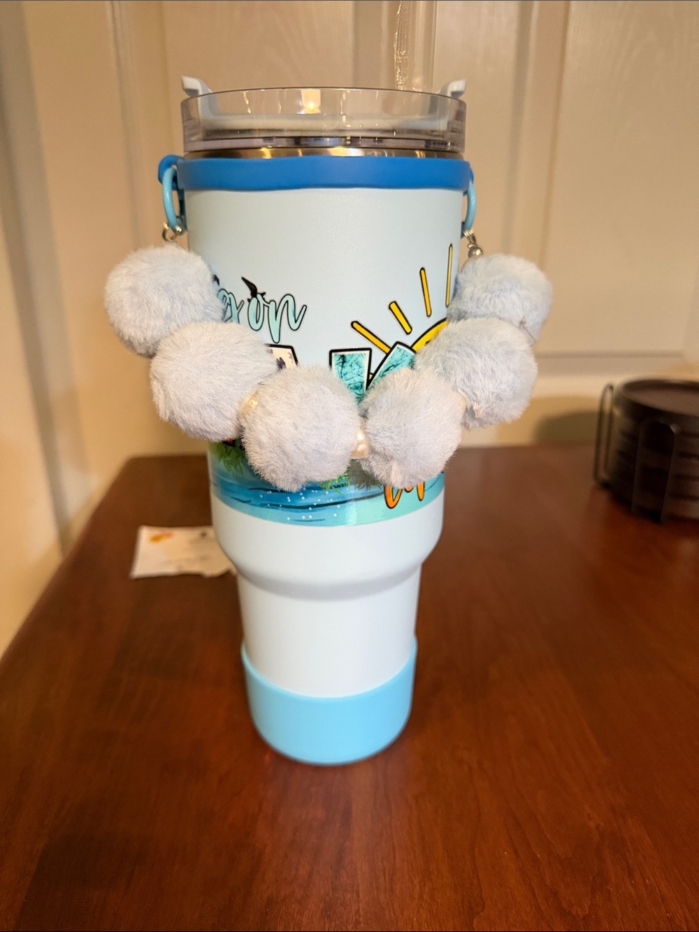 Living On Lake Time Blue Tumbler - Light Blue and Cream NWOT